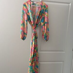 Colorful Abstract Tie-Front Bathing Suit Cover